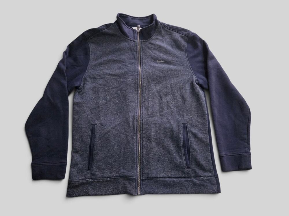 Calvin Klein Mens Blue Full Zip Mock Neck Fleece Jacket Sweater Size L
